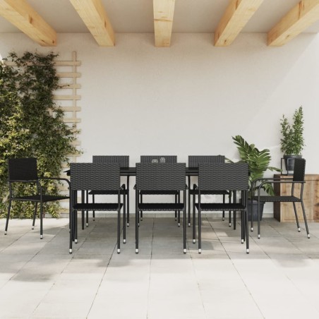 vidaXL 9-tlg. Garten-Essgruppe Schwarz Poly Rattan und Stahl