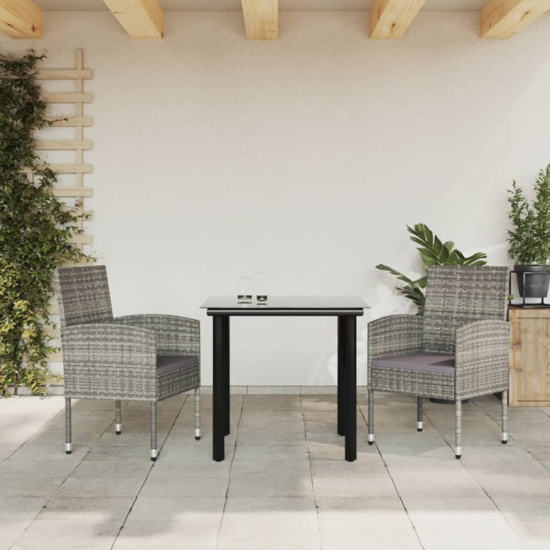 vidaXL 3-tlg. Garten-Essgruppe Grau und Schwarz Poly Rattan und Stahl vidaXL 3-tlg. Garten-Essgruppe Grau und Schwarz Poly Rattan und Stahl
