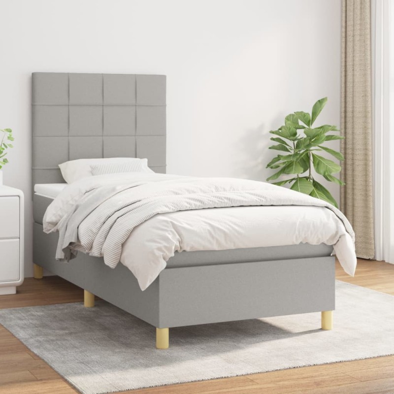 vidaXL Boxspringbett mit Matratze Hellgrau 80x200 cm Stoff vidaXL Boxspringbett mit Matratze Hellgrau 80x200 cm Stoff