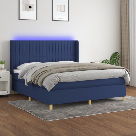 vidaXL Boxspringbett mit Matratze & LED Blau 180x200 cm Stoff