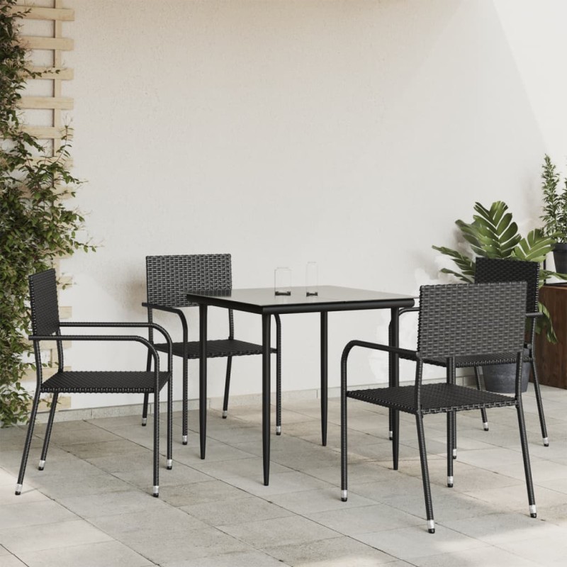 vidaXL 5-tlg. Garten-Essgruppe Schwarz Poly Rattan und Stahl vidaXL 5-tlg. Garten-Essgruppe Schwarz Poly Rattan und Stahl
