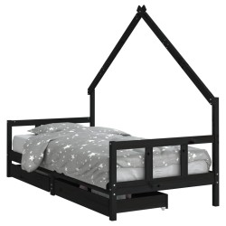 vidaXL Kinderbett mit Schubladen Schwarz 90x200 cm Massivholz Kiefer