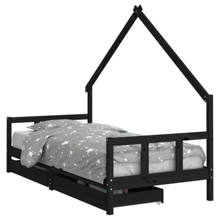 vidaXL Kinderbett mit Schubladen Schwarz 90x200 cm Massivholz Kiefer