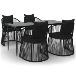 vidaXL 5-tlg. Garten-Essgruppe mit Kissen Schwarz PVC Rattan