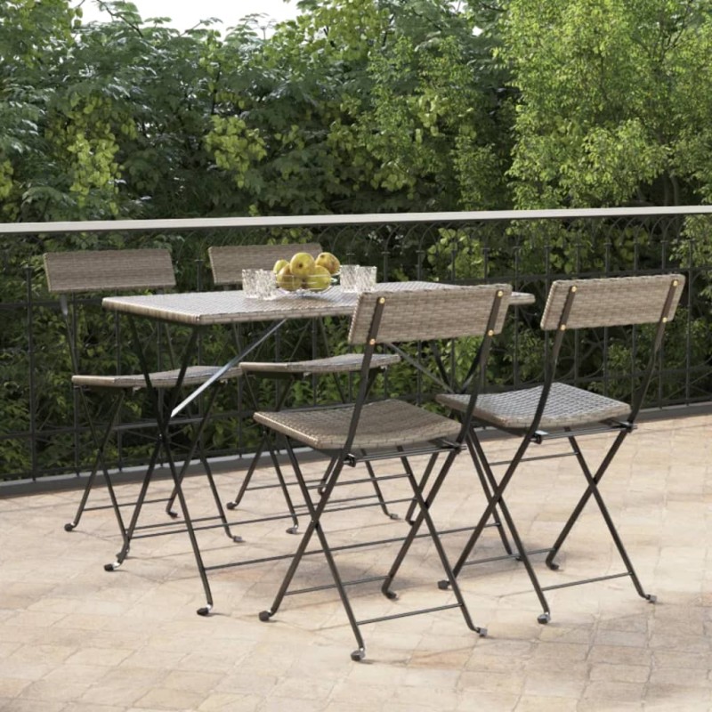 vidaXL Bistrostühle 4 Stk. Klappbar Grau Poly Rattan und Stahl vidaXL Bistrostühle 4 Stk. Klappbar Grau Poly Rattan und Stahl