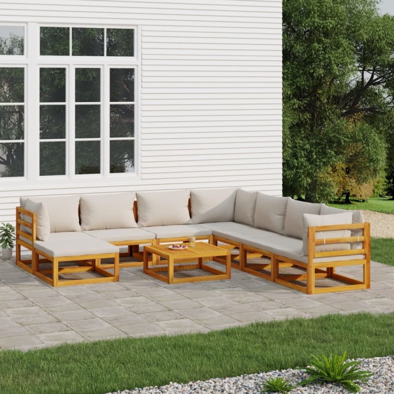 vidaXL 9-tlg. Garten-Lounge-Set mit Hellgrauen Kissen Massivholz vidaXL 9-tlg. Garten-Lounge-Set mit Hellgrauen Kissen Massivholz