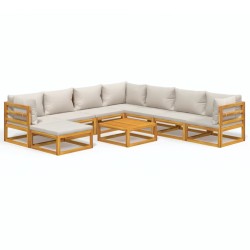 vidaXL 9-tlg. Garten-Lounge-Set mit Hellgrauen Kissen Massivholz