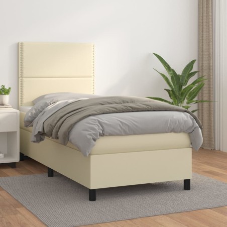 vidaXL Boxspringbett mit Matratze Creme 100x200 cm Kunstleder