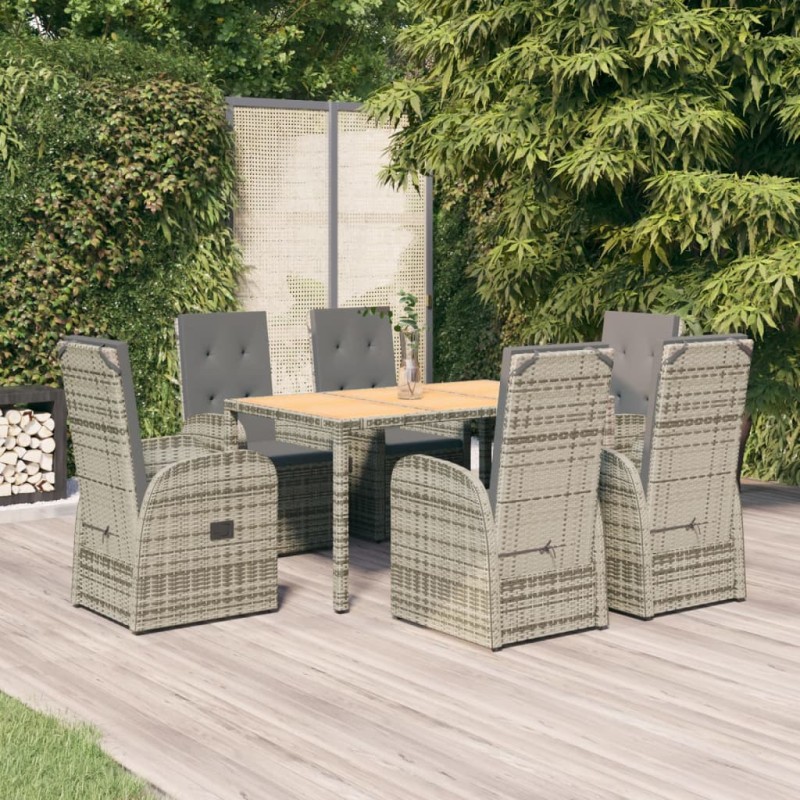 vidaXL 7-tlg. Garten-Essgruppe mit Kissen Grau Poly Rattan vidaXL 7-tlg. Garten-Essgruppe mit Kissen Grau Poly Rattan