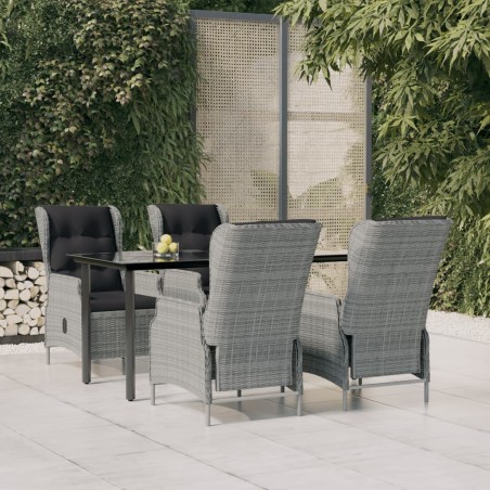 vidaXL 5-tlg. Garten-Essgruppe Hellgrau Poly Rattan