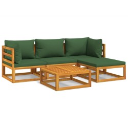 vidaXL 5-tlg. Garten-Lounge-Set mit Grünen Kissen Massivholz
