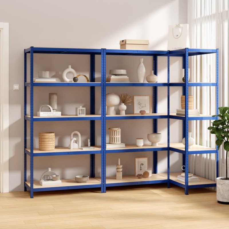 vidaXL Regale mit 5 Böden 3 Stk. Blau Stahl & Holzwerkstoff vidaXL Regale mit 5 Böden 3 Stk. Blau Stahl & Holzwerkstoff