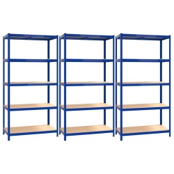 vidaXL Regale mit 5 Böden 3 Stk. Blau Stahl & Holzwerkstoff