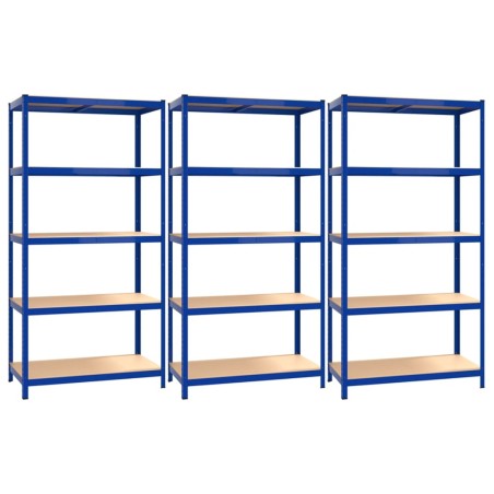 vidaXL Regale mit 5 Böden 3 Stk. Blau Stahl & Holzwerkstoff