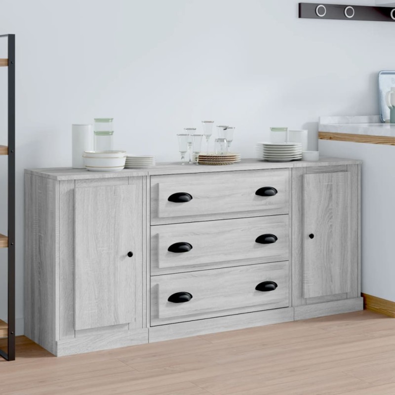 vidaXL Sideboards 3 Stk. Grau Sonoma Holzwerkstoff vidaXL Sideboards 3 Stk. Grau Sonoma Holzwerkstoff