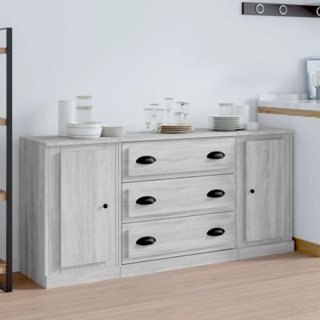 vidaXL Sideboards 3 Stk. Grau Sonoma Holzwerkstoff