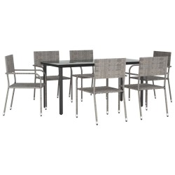 vidaXL 7-tlg. Garten-Essgruppe Grau und Schwarz Poly Rattan und Stahl