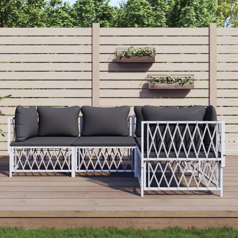 vidaXL 4-tlg. Garten-Lounge-Set mit Kissen Weiß Stahl vidaXL 4-tlg. Garten-Lounge-Set mit Kissen Weiß Stahl