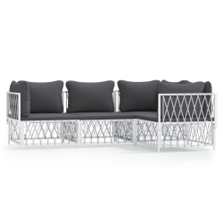 vidaXL 4-tlg. Garten-Lounge-Set mit Kissen Weiß Stahl