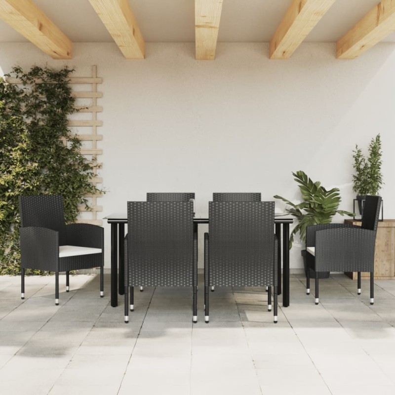 vidaXL 7-tlg. Garten-Essgruppe Schwarz Poly Rattan und Stahl vidaXL 7-tlg. Garten-Essgruppe Schwarz Poly Rattan und Stahl