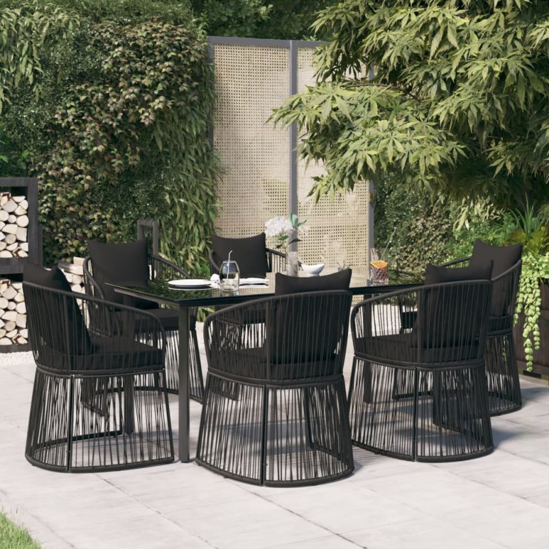 vidaXL 7-tlg. Garten-Essgruppe mit Kissen Schwarz PVC-Rattan vidaXL 7-tlg. Garten-Essgruppe mit Kissen Schwarz PVC-Rattan