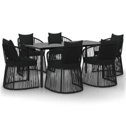vidaXL 7-tlg. Garten-Essgruppe mit Kissen Schwarz PVC-Rattan