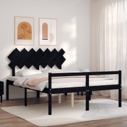 vidaXL Massivholzbett mit Kopfteil Schwarz 100x200 cm