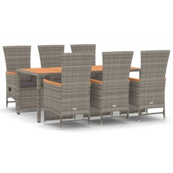 vidaXL 7-tlg. Garten-Essgruppe mit Kissen Grau Poly Rattan