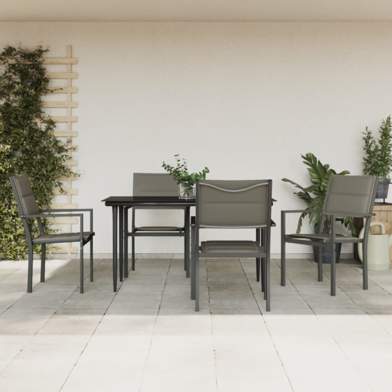 vidaXL 5-tlg. Garten-Essgruppe Schwarz Stahl und Textilene vidaXL 5-tlg. Garten-Essgruppe Schwarz Stahl und Textilene