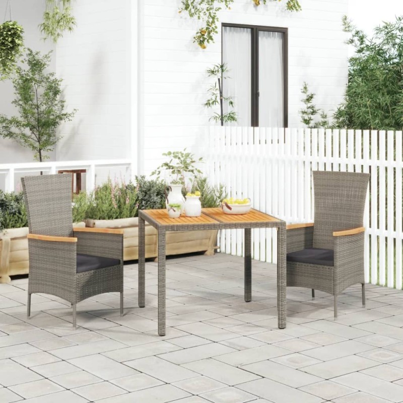 vidaXL 3-tlg. Garten-Essgruppe mit Kissen Grau Poly Rattan vidaXL 3-tlg. Garten-Essgruppe mit Kissen Grau Poly Rattan