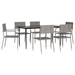 vidaXL 7-tlg. Garten-Essgruppe Grau und Schwarz Poly Rattan und Stahl