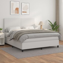vidaXL Boxspringbett mit Matratze Weiß 180x200 cm Kunstleder