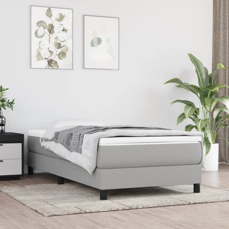vidaXL Boxspringbett mit Matratze Hellgrau 90x190 cm Stoff vidaXL Boxspringbett mit Matratze Hellgrau 90x190 cm Stoff