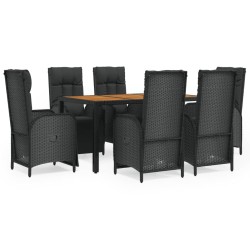 vidaXL 7-tlg. Garten-Essgruppe mit Kissen Schwarz Poly Rattan