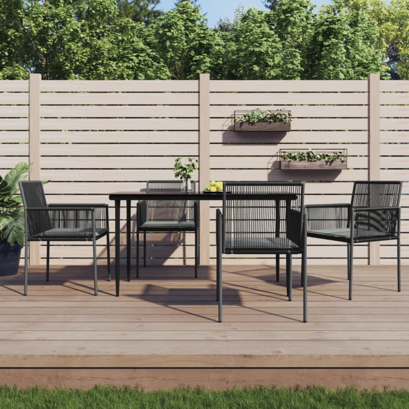 vidaXL 5-tlg. Garten-Essgruppe mit Kissen Schwarz Poly Rattan & Stahl vidaXL 5-tlg. Garten-Essgruppe mit Kissen Schwarz Poly Rattan & Stahl