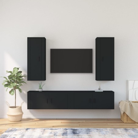 vidaXL 4-tlg. TV-Schrank-Set Schwarz Holzwerkstoff