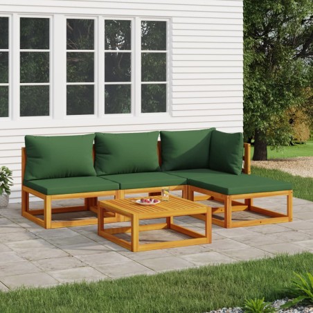 vidaXL 5-tlg. Garten-Lounge-Set mit Grünen Kissen Massivholz
