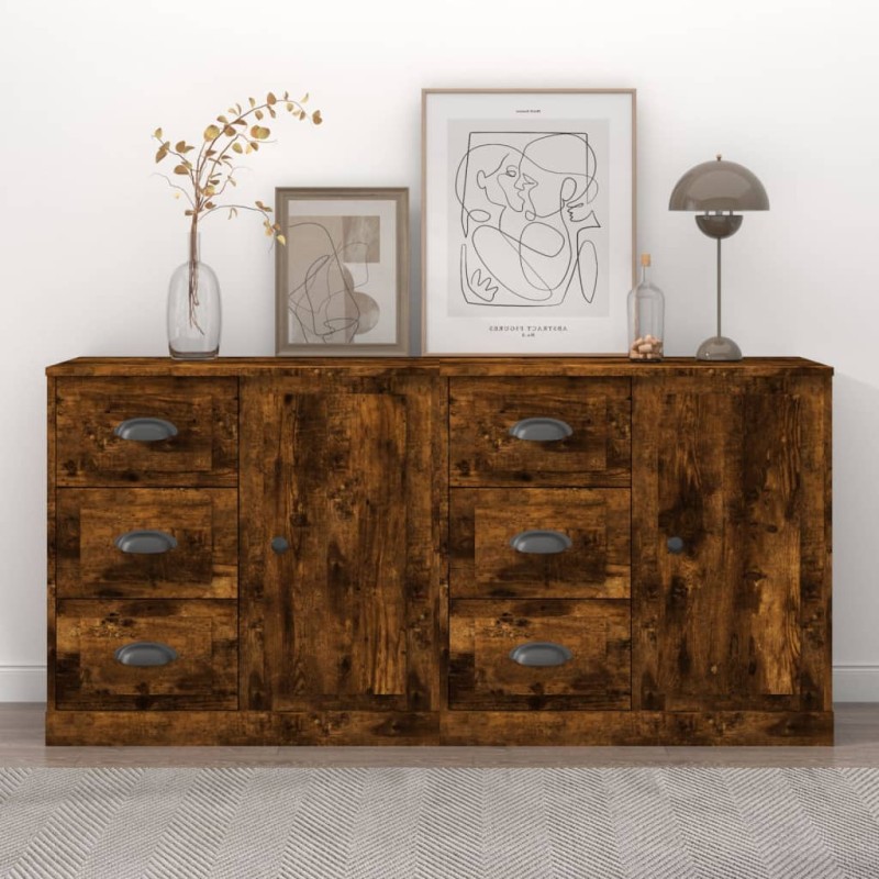 vidaXL Sideboards 2 Stk. Räuchereiche Holzwerkstoff vidaXL Sideboards 2 Stk. Räuchereiche Holzwerkstoff
