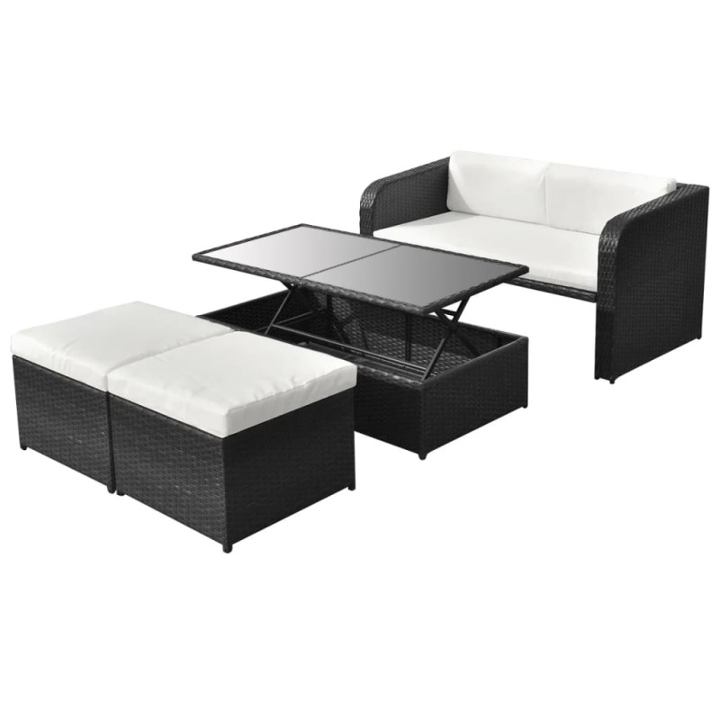 4-tlg. Garten-Lounge-Set mit Auflagen Poly Rattan Schwarz 4-tlg. Garten-Lounge-Set mit Auflagen Poly Rattan Schwarz