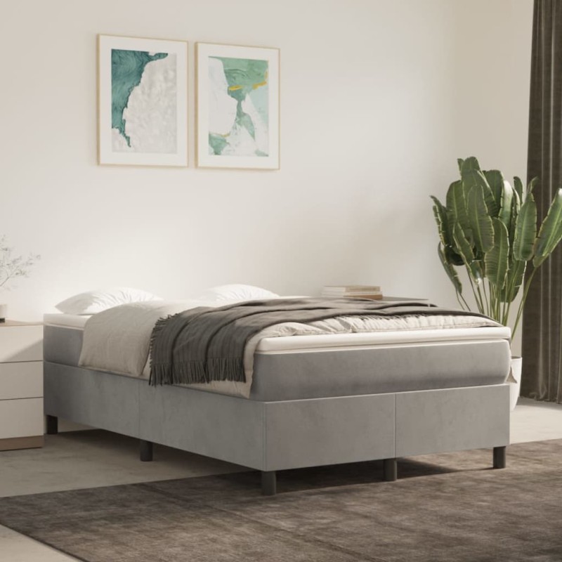 vidaXL Boxspringbett mit Matratze Hellgrau 120x200 cm Samt vidaXL Boxspringbett mit Matratze Hellgrau 120x200 cm Samt