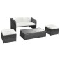 4-tlg. Garten-Lounge-Set mit Auflagen Poly Rattan Schwarz 4-tlg. Garten-Lounge-Set mit Auflagen Poly Rattan Schwarz
