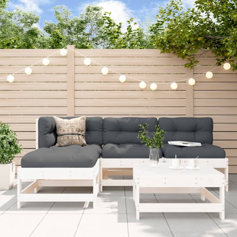 vidaXL 5-tlg. Garten-Lounge-Set mit Kissen Weiß Massivholz vidaXL 5-tlg. Garten-Lounge-Set mit Kissen Weiß Massivholz