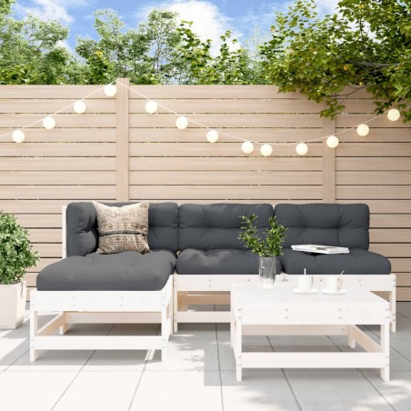 vidaXL 5-tlg. Garten-Lounge-Set mit Kissen Weiß Massivholz