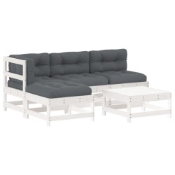 vidaXL 5-tlg. Garten-Lounge-Set mit Kissen Weiß Massivholz