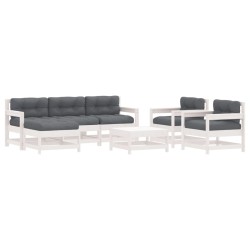 vidaXL 7-tlg. Garten-Lounge-Set mit Kissen Weiß Massivholz