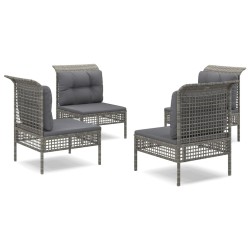 vidaXL 4-tlg. Garten-Lounge-Set mit Kissen Grau Poly Rattan