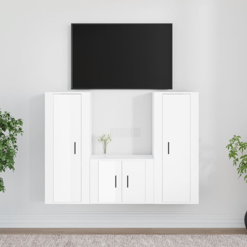 vidaXL 3-tlg. TV-Schrank-Set Hochglanz-Weiß Holzwerkstoff vidaXL 3-tlg. TV-Schrank-Set Hochglanz-Weiß Holzwerkstoff