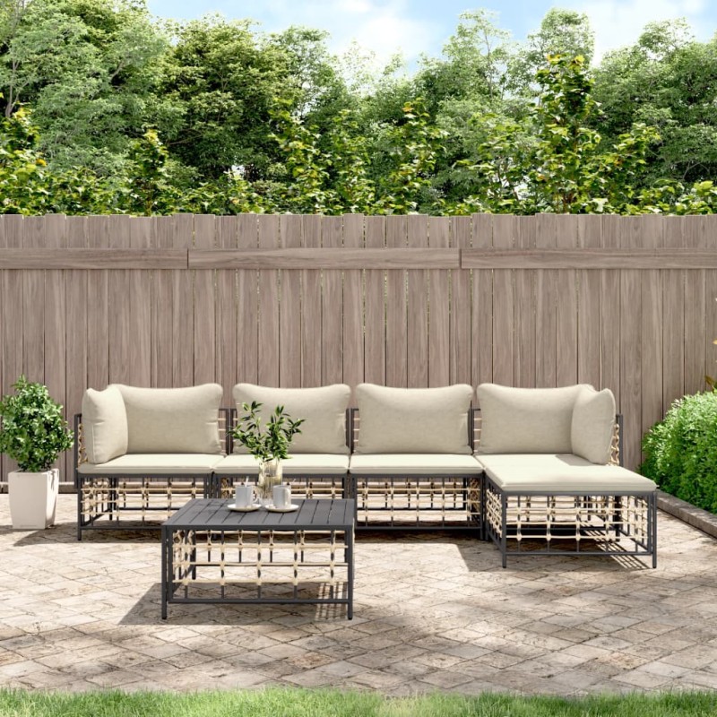 vidaXL 6-tlg. Garten-Lounge-Set mit Kissen Anthrazit Poly Rattan vidaXL 6-tlg. Garten-Lounge-Set mit Kissen Anthrazit Poly Rattan