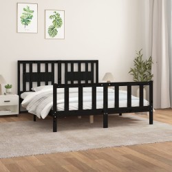 vidaXL Massivholzbett mit Kopfteil Schwarz Kiefer 150x200 cm