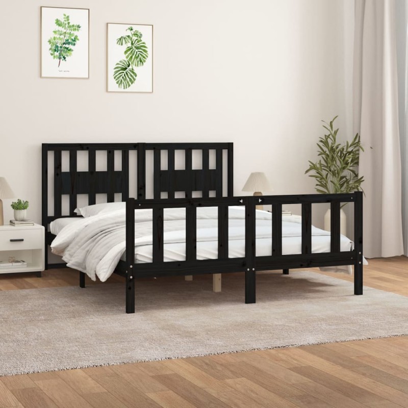 vidaXL Massivholzbett mit Kopfteil Schwarz Kiefer 150x200 cm